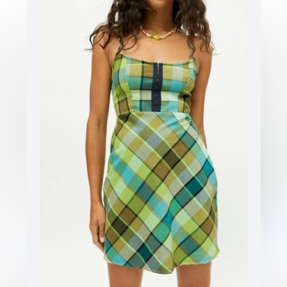 URBAN OUTFITTERS Keya Plaid Hook & Eye Mini Dress Size S Y2K 90s Schoolgirl